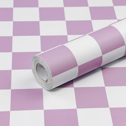 CAX Mosaic Wallpaper Purple and White Peel and Stick Wallpaper 17.3''x120'' Checkered Contact Paper Modern Self-Adhesive Removable Wallpaper Checkerboard Waterproof Wall Paper Bedroom,Living Room