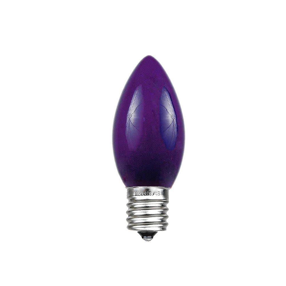 Novelty Lights Ceramic Christmas Replacement Bulbs - Outdoor Individual Bulbs for Events, Holiday Parties, Patios, and More - C7/E12 Candelabra Base, 5 Watt Lights (Purple, 25 Pack)