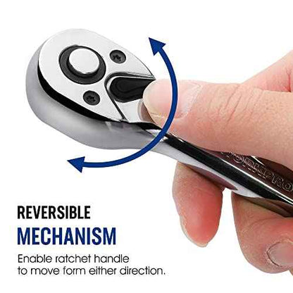WORKPRO 1/4-Inch Drive Ratchet Wrench, 72-Tooth Reversible Ratchet, Quick-Release 1/4 Drive Ratchet Handle, CR-MO Head, Chrome Plated Finish