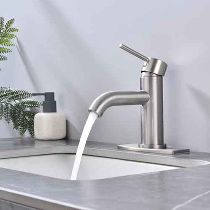 Single Handle Bathroom Faucet with Metal Drain Assembly and Escutcheon, Brushed Nickel