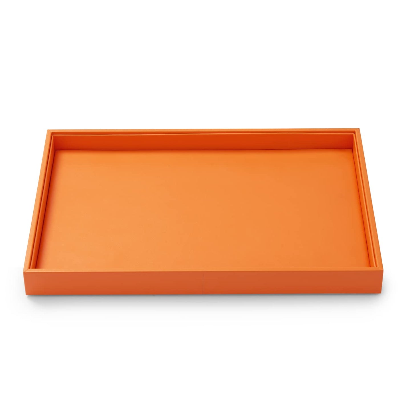 Oirlv Luxury Orange Leather Jewelry Tray Stackable Flat Jewelry Drawer Organizer Earrings Rings Bracelets Storage