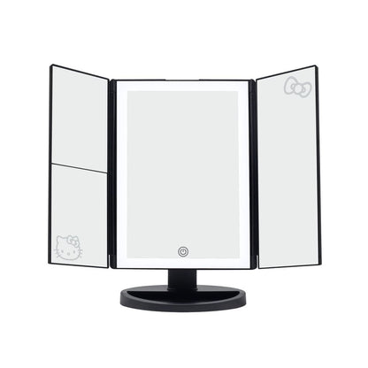 Impressions Vanity Hello Kitty Trifold LED Mirror, Desk Mirror with Lights and Touch Sensor Switch, Lighted Makeup Mirror with 2X and 3X Magnifying (White)