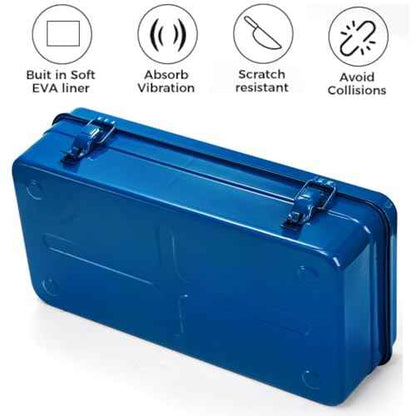 Portable Steel Tool Box, 16 Inch Metal Tool Organizer Box with Double Latch Closure and Handle, Heavy Duty Storage Toolbox Chest for Workshop, Garage, Warehouse, Household, Blue