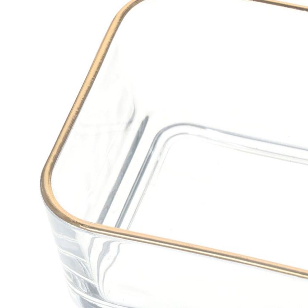 GetCoupon Gold Rim Plain Glass Paper Clip Storage Box,Clear Paper Clip Holder Elegant Desk Organizer Accessories For Office, Home