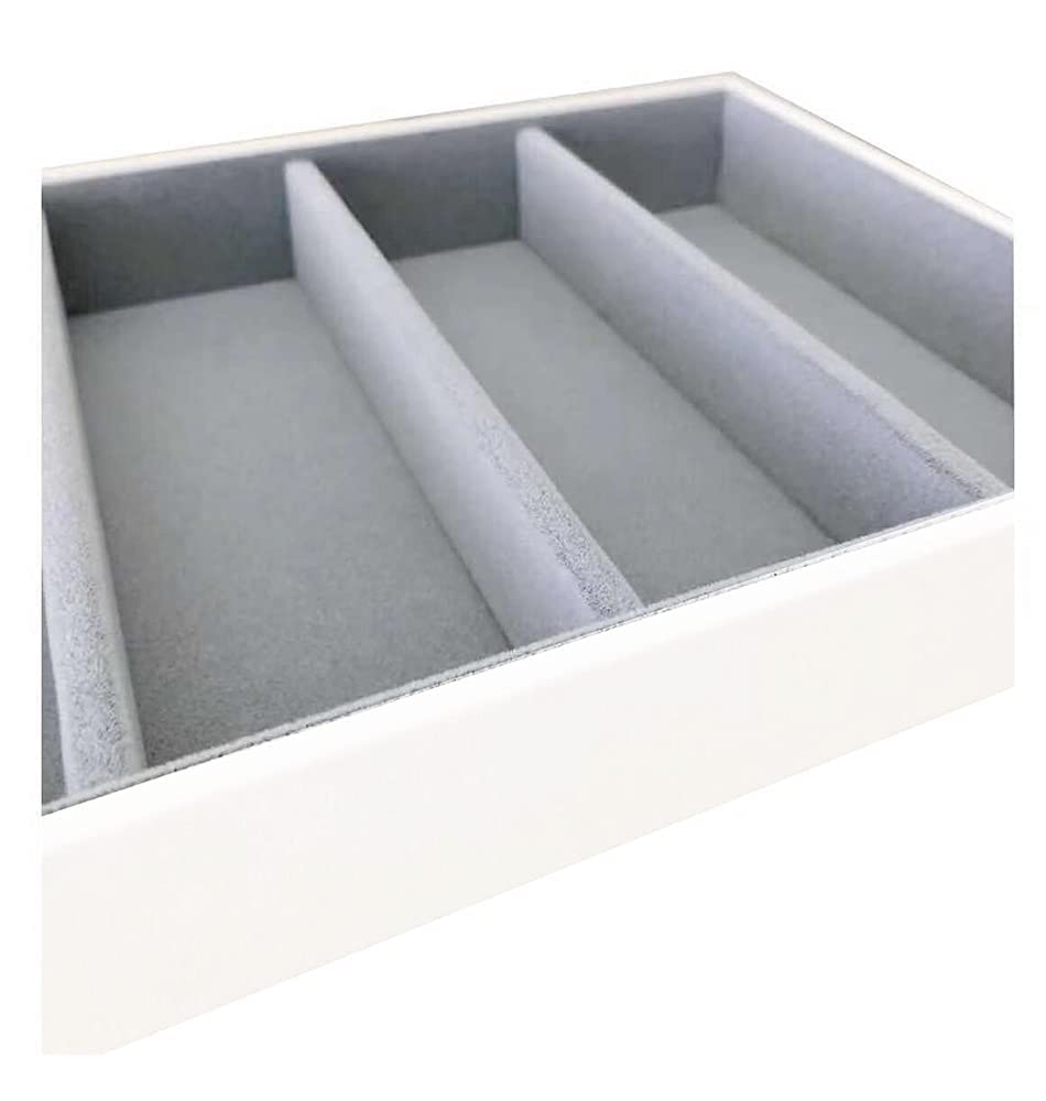 Premium Quality Sunglasses Eyewear 4 Slot Tray Organizer Display Navy Blue PU Leather Exterior Soft Velvet Liner Grey