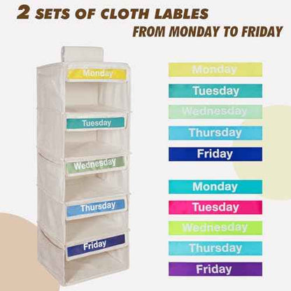 Weekly Clothes Organizer for Kids-Day of The Week Clothes Organizer for Kids-Kids Daily Clothes Organizer-Monday Friday Clothes Organizer-Kids Closet Organizer (Warm white)