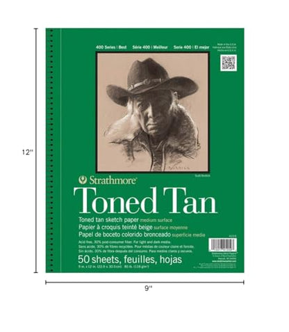 Strathmore 400 Series Wire Bound Toned Sketch Pad, 80 lb. Paper, 9 X 12 inches, Tan, 50 Sheets (412-9)
