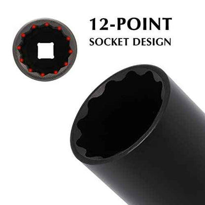 EMENTOL 1/2 Inch Drive Deep Spindle Axle Nut Impact Socket, CR-MO, 12 Point, Metric, Deep 12PT Impact Socket - 36mm