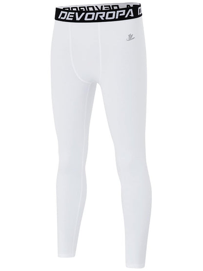 DEVOROPA Boys Leggings Quick Dry Youth Compression Pants Sports Tights Basketball Base Layer White XS