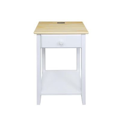 Casual Home Owl Night Stand with USB Port Charging Station and Drawer, 17.5" W x 14.25" D x 24.5" H, Natural Gray