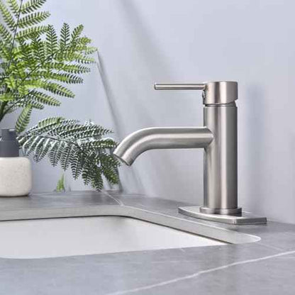 Single Handle Bathroom Faucet with Metal Drain Assembly and Escutcheon, Brushed Nickel