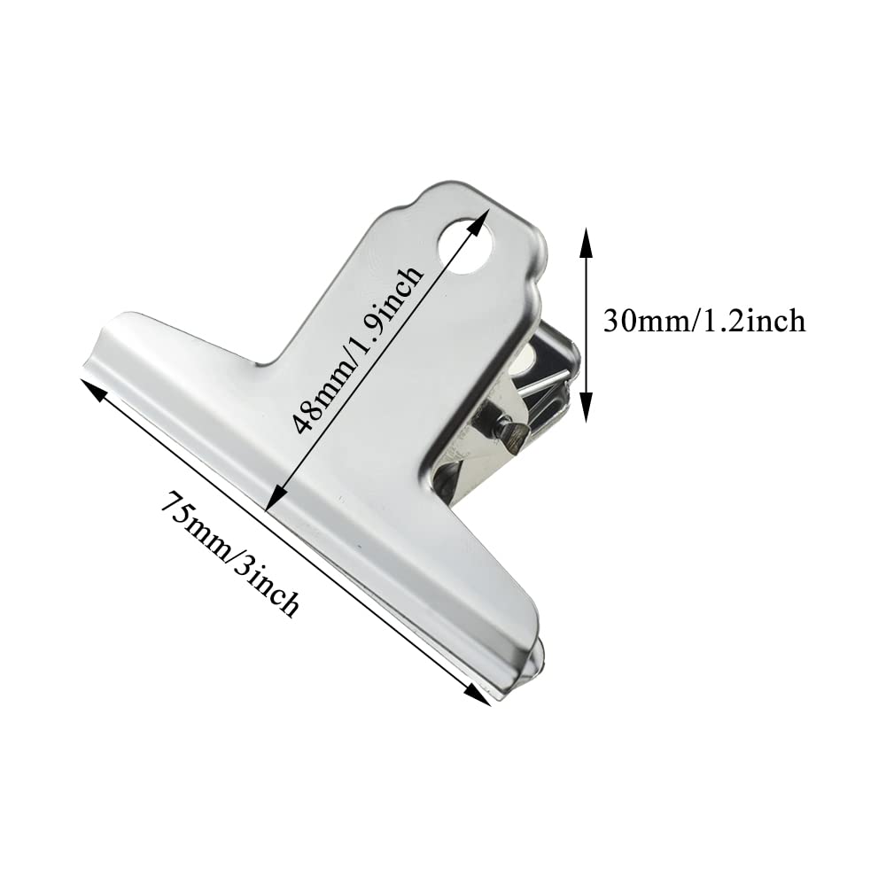 HAHIYO 3inch Silver Bulldog Clips Metal File Hinge Binder Clamps Save Space Strong Spring Jaws Rock Solid Grip Book Lay Flat Deburred Edge for Hang Photos Wall Grid Dog Food 10PCS