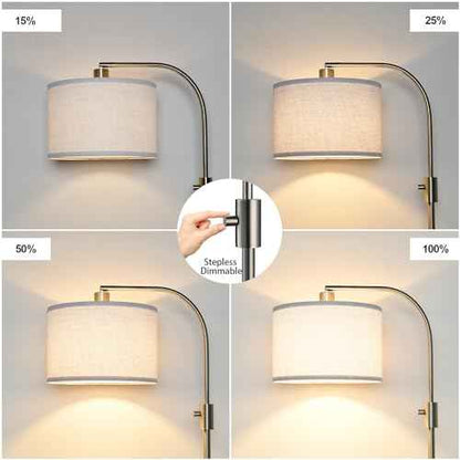 Nintiue Dimmable Floor Lamp, 1200 Lumens LED Edison Bulb Included, Arc Floor Lamps for Living Room Modern Standing Lamp with Linen Shade, ?F1599