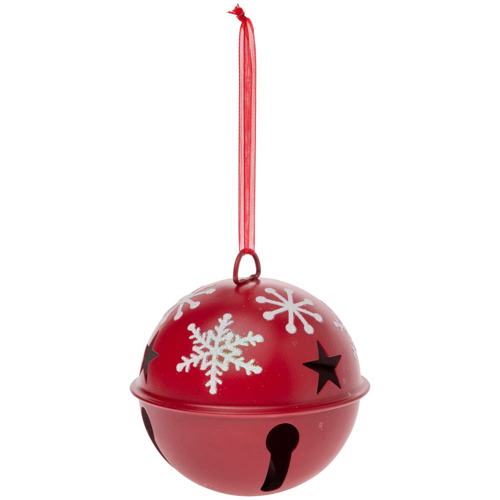 Boston International Christmas Winter Holiday Xmas Bells Tree Ornaments, Set of 3, Red & White