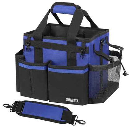 Compact Wearable Cleaning Caddy, Small Supplies Organizer with Handle & Shoulder Straps for Housekeepers, Under Sink & Car Cleaning Tool Organizer Bag (Blue)