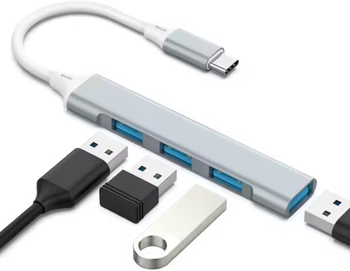 USB C to USB Hub Adapter, 4 Port (1 USB 3.0 + 3 USB 2.0), 5Gbps High Speed Data, Slim Aluminum Type C Hub for MacBook & USB-C Laptops (Silver)