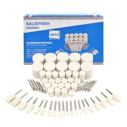 110PCS Wool Felt Polishing Wheel Kit for Rotary Tool - 1/8" Shank, Jewelry Metal Buffing Wheels