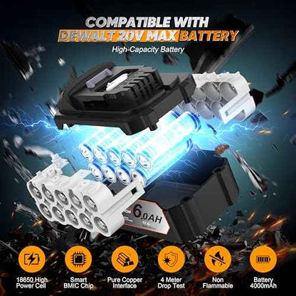 Cordless Angle Grinder Compatible for Dewalt 20V Max Battery, 3 Variable Speed, Brushless Motor with LED, Power Angle Grinder Tool Stand, Flap Disc Grinding,1x 4.0Ah Battery& Fast Charger, Orange