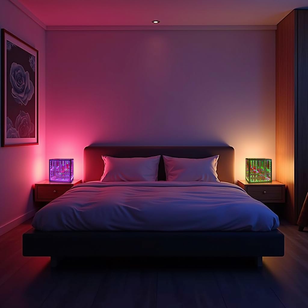 Heepulor Infinity Mirror Hyper Cube Table Lamp, Desk Art Night Light, Color-Changing Music-Sync APP-Controlled Ambient Light for Gaming, Party, Home, Gift (10 Inches)