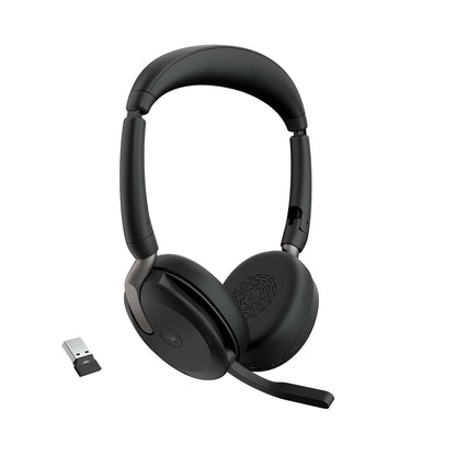 Jabra Evolve2 65 Flex Stereo Headset with Bluetooth, Wireless Charging Pad - Noise-Cancelling ClearVoice Technology & Hybrid Active Noise Cancellation - Certified for Microsoft Teams - Black