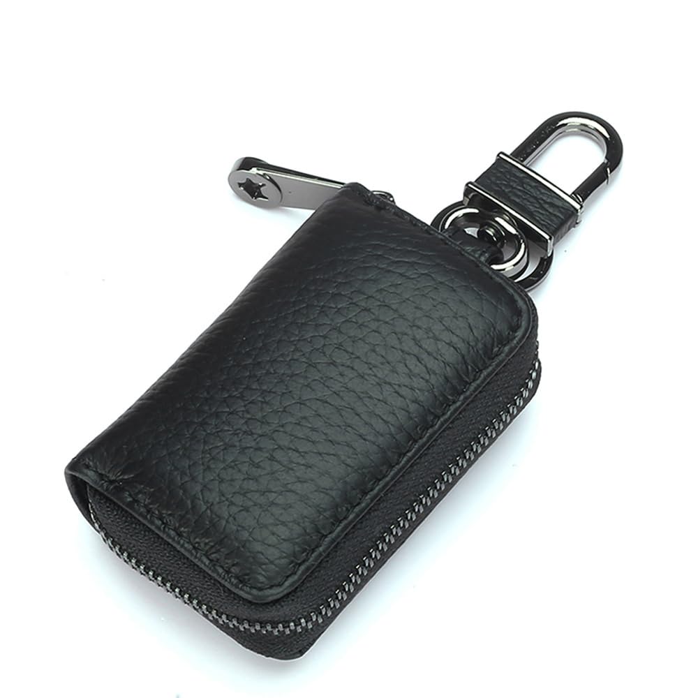 Luckybay Leather Car Key Holder, Car Key Case & Key Fob Protector Pouch with Zipper for Smart Keys, Keychain Wallet for Men Women (Black)