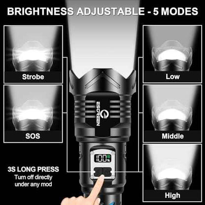 Esgreen Super Bright Rechargeable Flashlights High Brightness 3000 Lumens, Powerful Long Range LED Strong Big Flash Lights, Long Lasting USB C, LCD Digital Display, 5 Modes, Double Switches