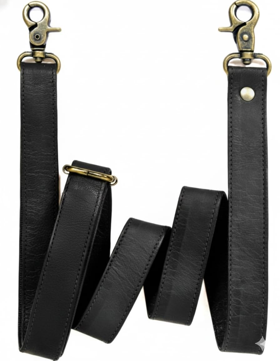 60-inch Genuine Leather Crossbody Strap Replacement for Purse, Handbag & Messenger Bag 1” Wide Adjustable Shoulder Strap (Black)