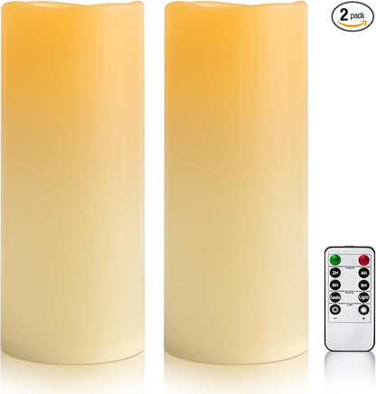 12" x 5" Ivory Large Waterproof Outdoor Flameless Candles Battery Operated LED Flickering Pillar Candles with Remote and Timer for Indoor Outdoor Lanterns, Long Lasting, Set of 2