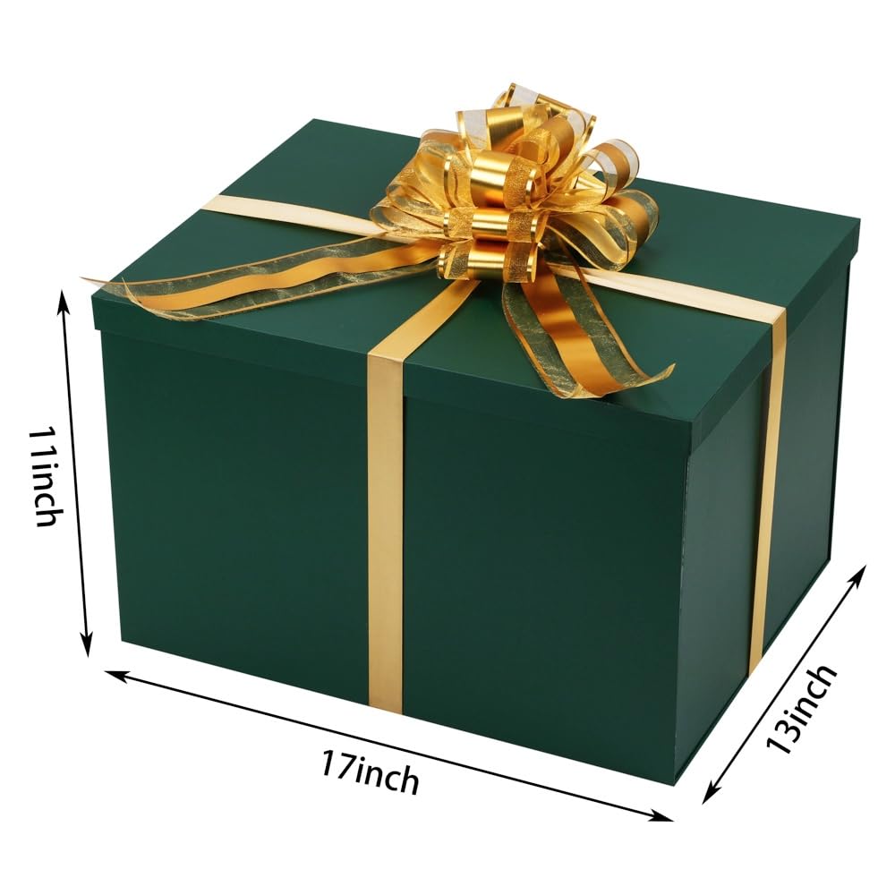 UoeRing Green Extra Large Gift Box 1Pcs 17x13x11 inch,luxury Gift Box with Lid for Birthday Christmas Valentine's Day Mother's Day (Includes Pull Bows,Card,Envelope,Filler)