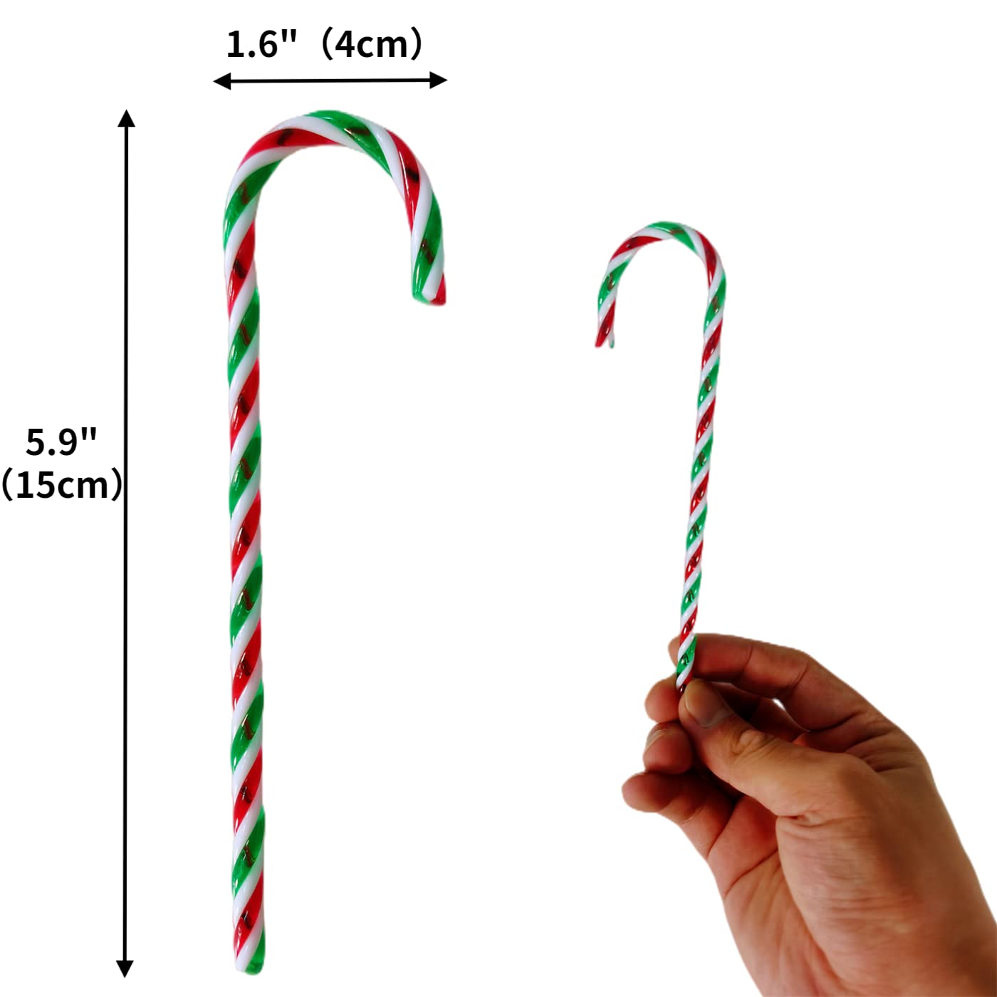 50 Pcs Christmas Candy Canes 5.9 inch Plastic Christmas Tree Hanging Ornaments Twisted Green Crutch Candy Canes for Xmas Home Indoor Outdoor Party Decoration (Green red White)