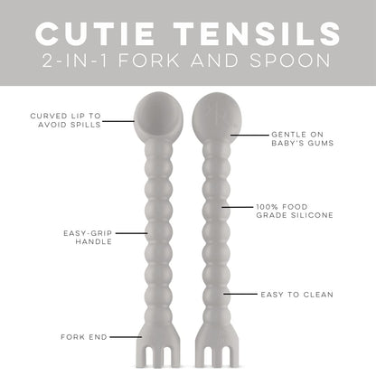 Ryan & Rose Cutie Tensils Baby Spoon and Fork [2 Pack] (Slate)