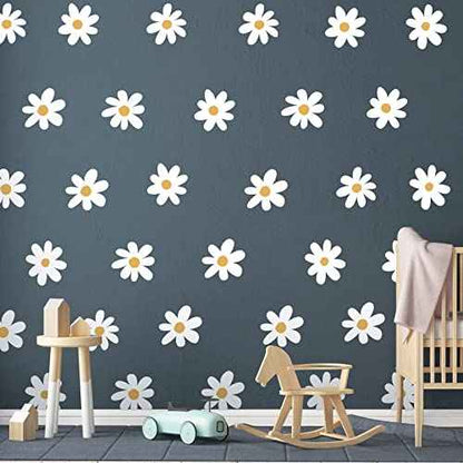 BBTO Daisy Wall Decal Flower Vinyl Wall Decals Daisy Stickers Floral Decals Peel and Stick for Nursery Art Bedroom Living Room(Simple Style,White)