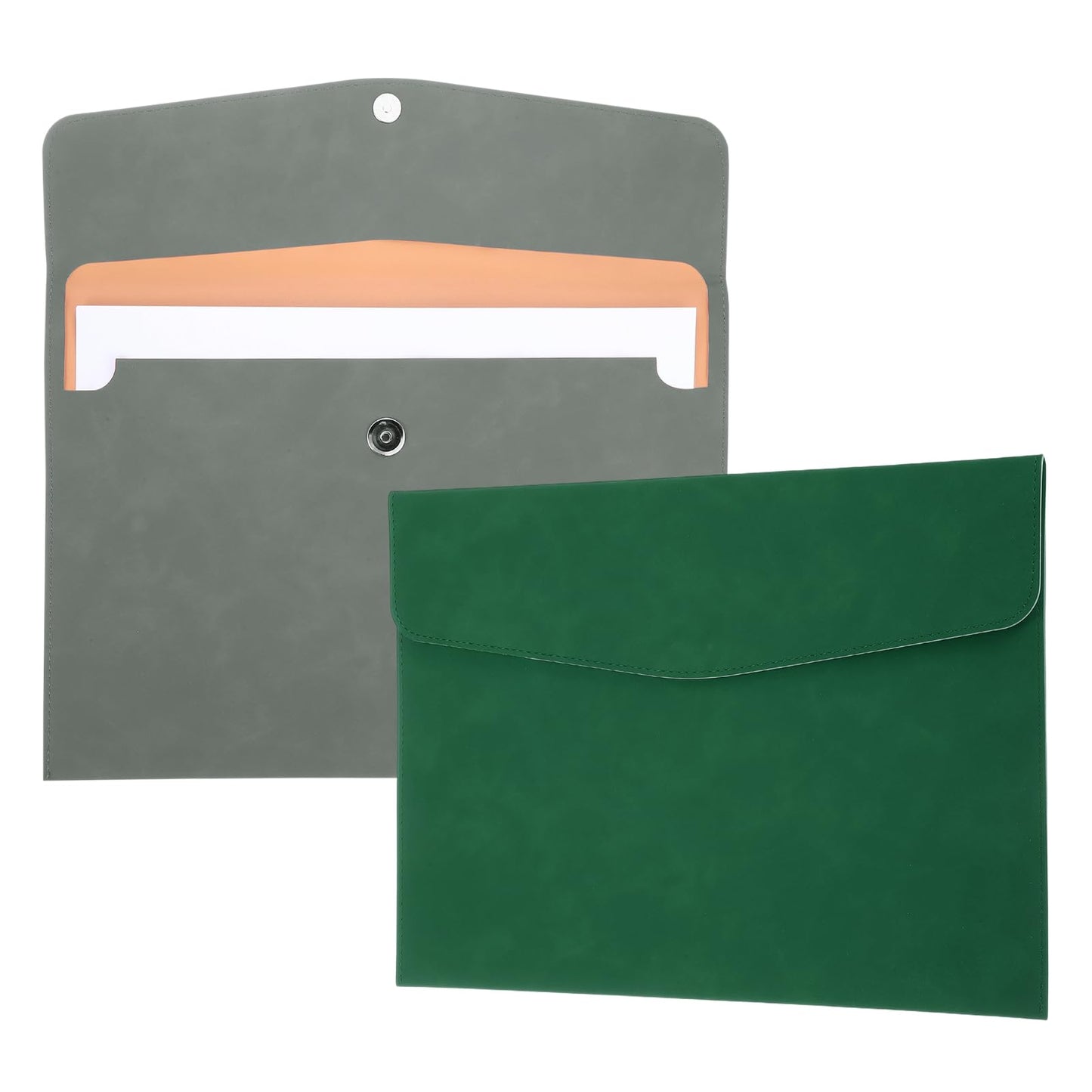 PATIKIL 2Pcs PU Leather File Folders, 13x9 A4 Document Holder Waterproof Envelope Folder with Snap Closure, Portable Portfolio Organizer Case for Paper Receipt, Gray/Green