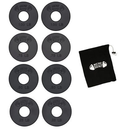 Micro Gainz Standard 1-Inch Center Hole Fractional 8 Piece Weight Plates with Bag, Designed for Standard 1-Inch Dumbbell & Barbell for Strength Training and Weight Lifting, Made in USA (Black)