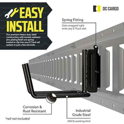 DC Cargo Mall E Track Tool Hooks 6.5¡± Deep (2 Pack) ? Heavy Duty Black Powder-Coated Steel Hangers for Garage, Truck, Trailer, or Workshop ? E Track Hook Storage for Tools and Ladder