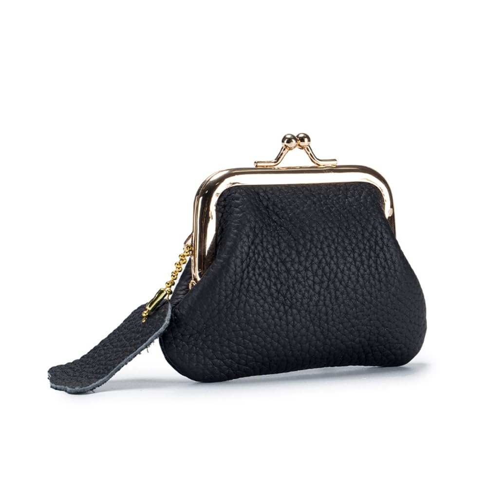 Mini Retro Coin Purse, Small Leather Change Pouch Wallet for Women Euramerican Fashion Versatile Clip Money Bag (Black)