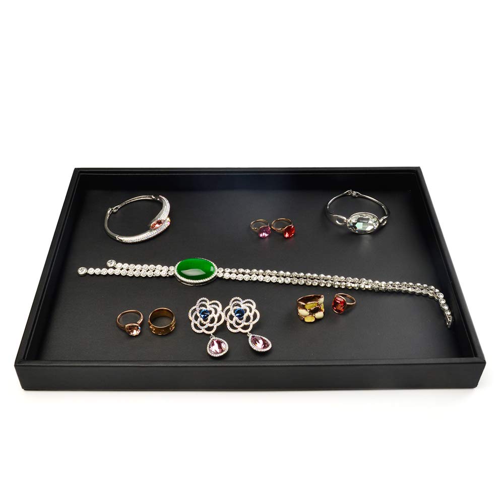 Oirlv Black Leather Jewelry Display Flat Tray Perfume Accessories Trinket Watch/Earring/Ring Storage Organizer