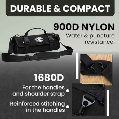 Roll Up Heavy Duty Tool Bag 900D Canvas & 1680D Straps - Detachable Wrench Roll + Mesh Pockets - For Overlanding, Camping, Vanlife, Road Trips, Offroading (Black)