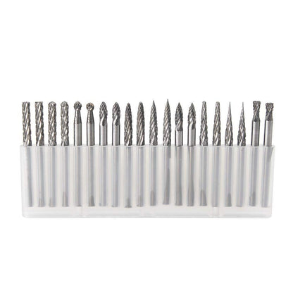YUFUTOL 20pcs Solid Carbide Burr Set 0.118‘’（3mm）shank Tungsten Carbide Rotary Files Burrs with 3mm Cutting Head diameter Fits Most Rotary Drill Die Grinder for Woodworking,Engraving,Drilling,Carving