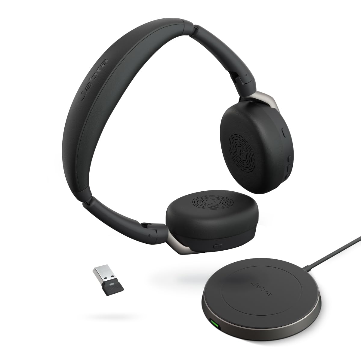 Jabra Evolve2 65 Flex Stereo Headset with Bluetooth, Wireless Charging Pad - Noise-Cancelling ClearVoice Technology & Hybrid Active Noise Cancellation - Works with Leading UC Platforms - Black