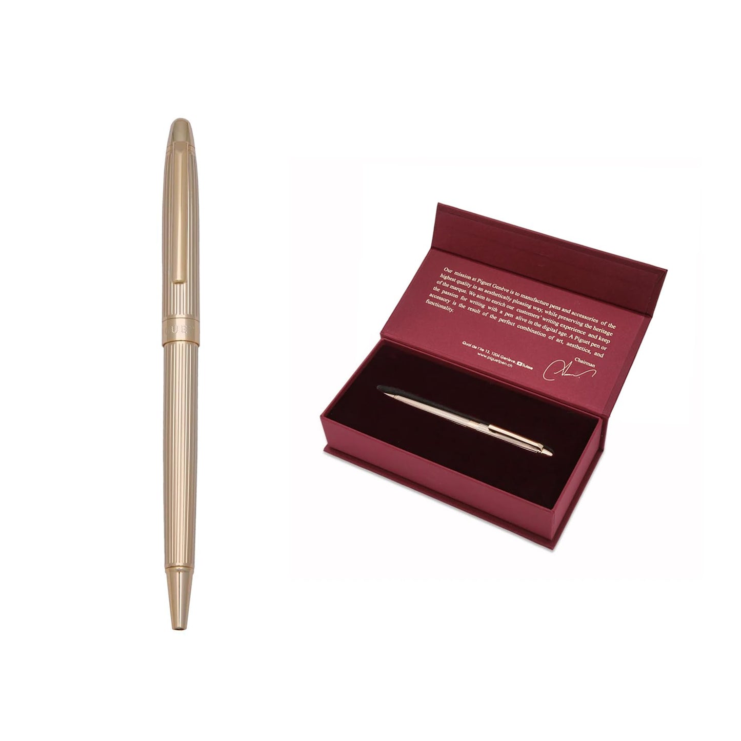 Piguet Genève – Luxury and Ergonomic Rollerball Signature Pen – Sigma V Signature – Blue Ink – Gift Boxed with Universal Refill (I'Doré)