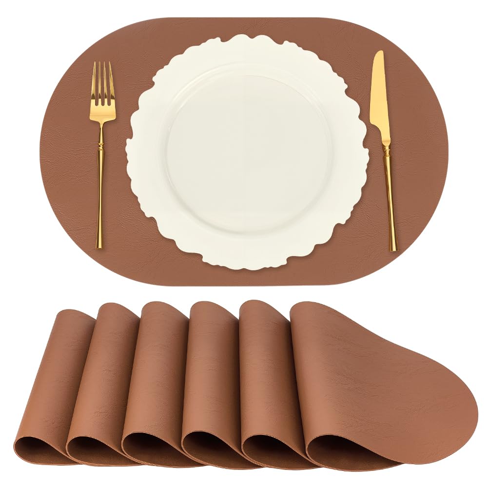 INTERWARM 10Pcs Waterproof PU Table Mats, 11.8x17.5Inch Oval Reversible Placemat Wipeable Washable Place Mats Faux Leather Placemats for Kitchen Dining Room Patio Indoor Outdoor, Peru