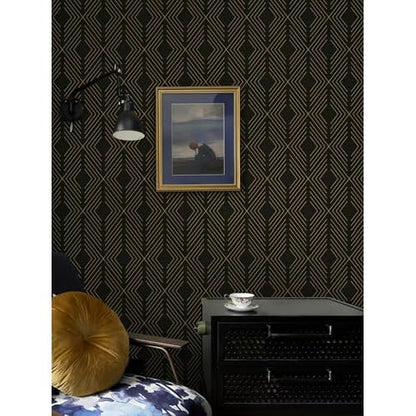 LiKiLiKi Peel and Stick Wallpaper Black and Gold Contact Paper Geometric Modern Wall Paper for Nursery Room Bedroom Bathroom Cabinets and Drawers Vinyl Roll Self-Adhesive Waterproof 17.3¡± x 78.7¡±