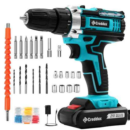 Cordless Drill Set 21v Power Drill Cordless With Battery & Charger, 84pcs Accessories Electric Drills Variable Speed, 3/8" Keyless Chuck, Built-In Level and 2 Driver Bule kit