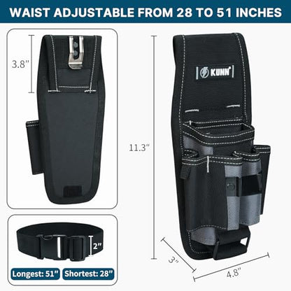KUNN Small Tool Pouch with Belt Clip - Tool Belt Pouches with 7 Pockets, Adjustable Holster for Electrician, Technician and DIY Projects