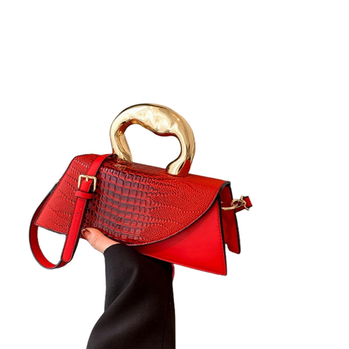 WIGUYUN Women Patent Leather Alligator Purse Crocodile Evening Handbag Clutch Bag Shoulder Cross Body Envelope Bag,Red