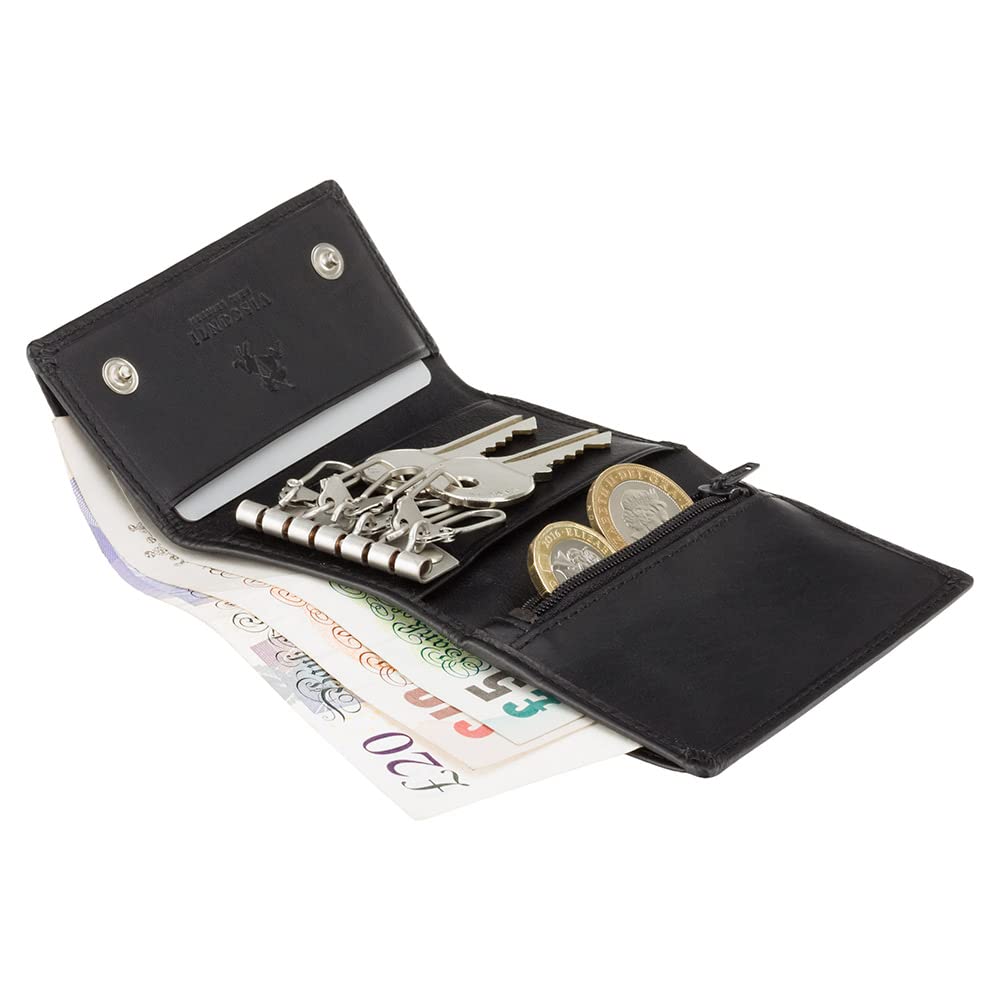 Visconti 1178 Genuine Leather Mens Slim Key Case Wallet/Key Chain Wallet/Key Holder Wallet (Black)