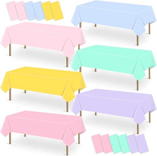 12 Packs Pastel Rainbow Tablecloths Pastel Color Disposable Plastic Table Cloth 54 x 108 Inch Waterproof Table Covers for Ice Cream Party Baby Shower Wedding Baby Birthday Parties Decorations