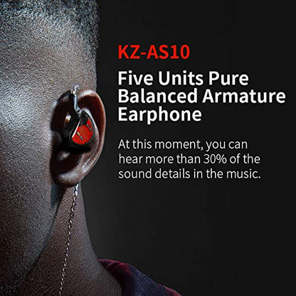 KZ AS10 Pure 5 Balanced Armature 5BA Earphone, Musician in Ear Monitor Headphone High Fidelity HiFi Headset (with Microphone, Black)…