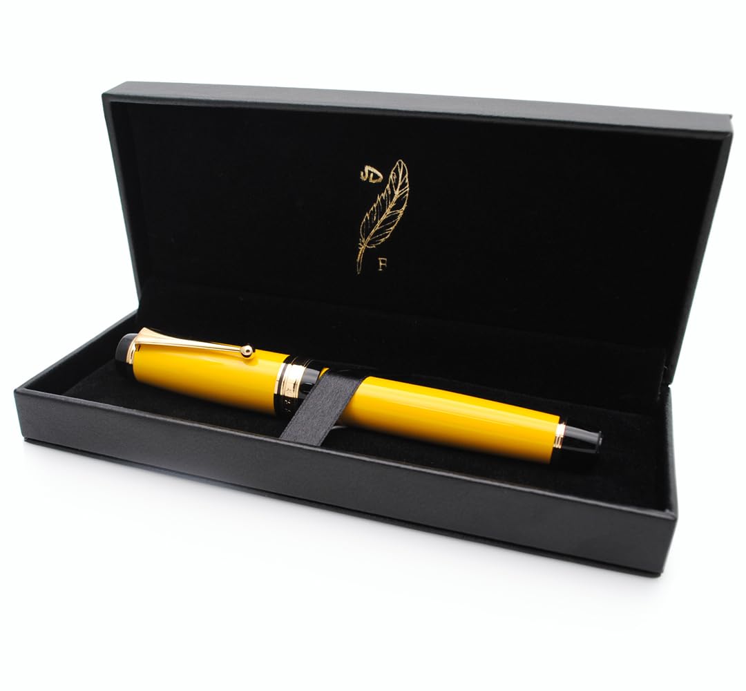 xixixiaozhu Metal Big Fountain Pen Set Medium Nib 0.7mm, Includes Ink Refill Converter, 5 Ink Cartridges & Gift Box (Medium Nib 0.7mm, Yellow)